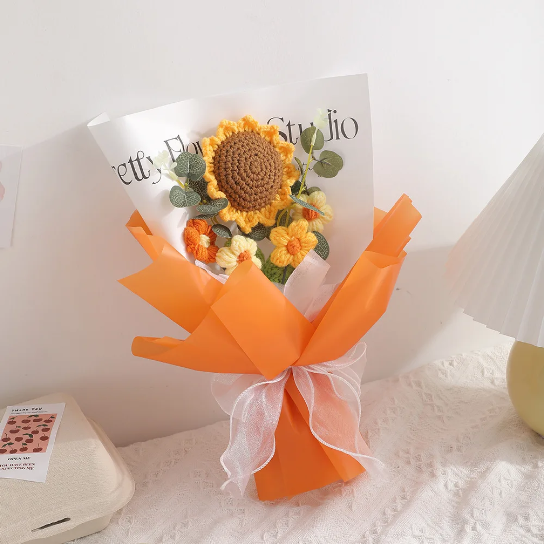 Knitted crochet flower bouquet