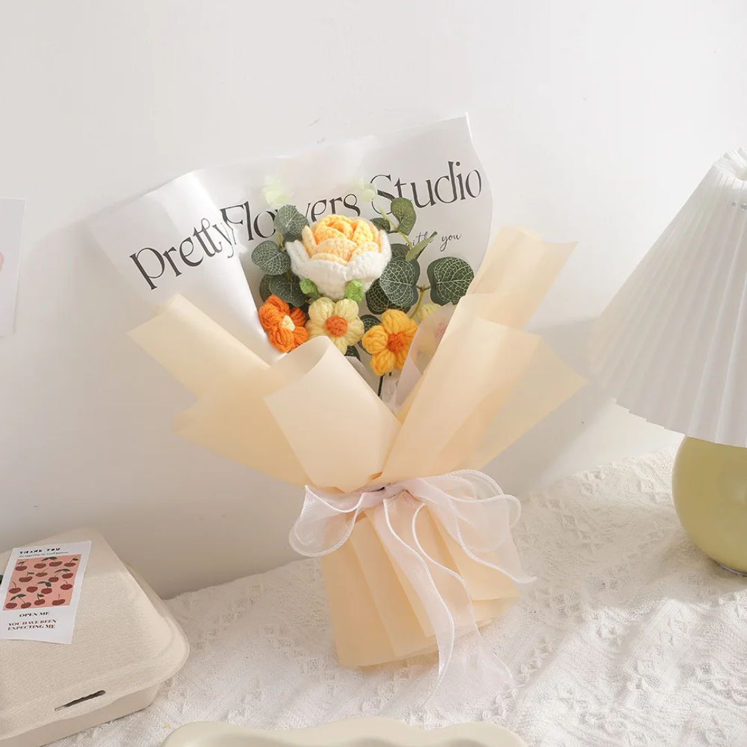 Knitted crochet flower bouquet